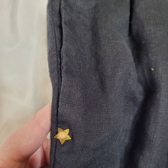 WHITE SAND black linen coastal grandma wide leg‎ pull on beach pants 46/M - Picture 7 of 10